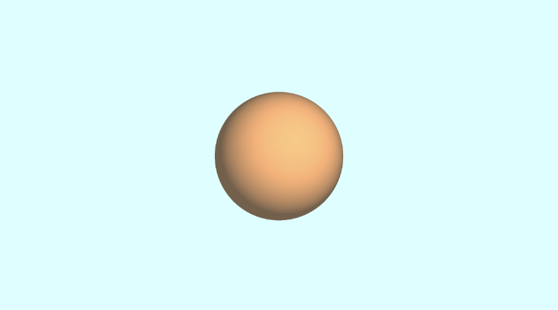 Canvas with a light blue background and orange sphere in the center. The sphere is illuminated from the top-right, causing shadows on the bottom-left.