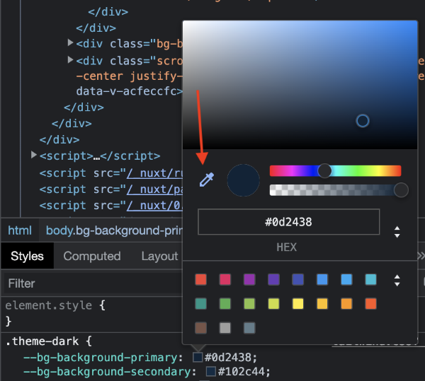 Color picker menu in Chrome DevTools.