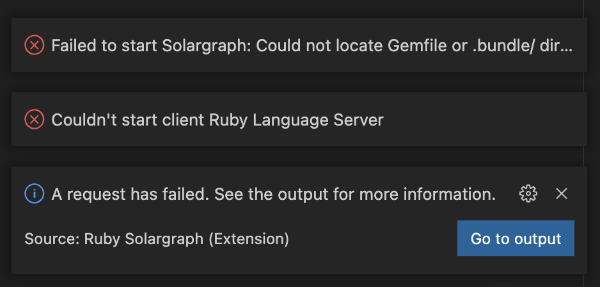 Solargraph errors that appear at the bottom-right corner of VS Code.