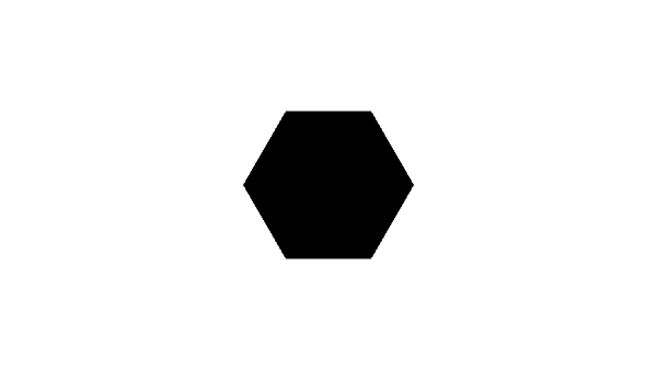 Shadertoy canvas displaying a small regular hexagon in the center of the canvas, colored in black. The canvas is white elsewhere.