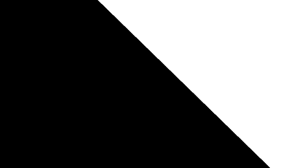 Shadertoy canvas displaying two colors split by a diagonal line. The left part the canvas is solid black, and the right part is solid white.