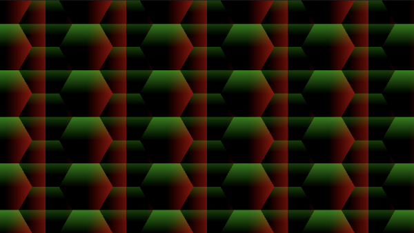 Shadertoy canvas displaying a grid of rectangular cells overlaid on top of a grid of hexagons.