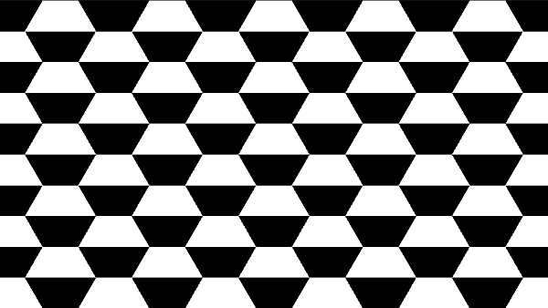 Shadertoy canvas displaying a grid of hexagons. The top half of each hexagon is white and the bottom half of each hexagon is black.