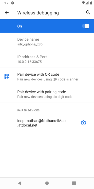Wireless debugging page