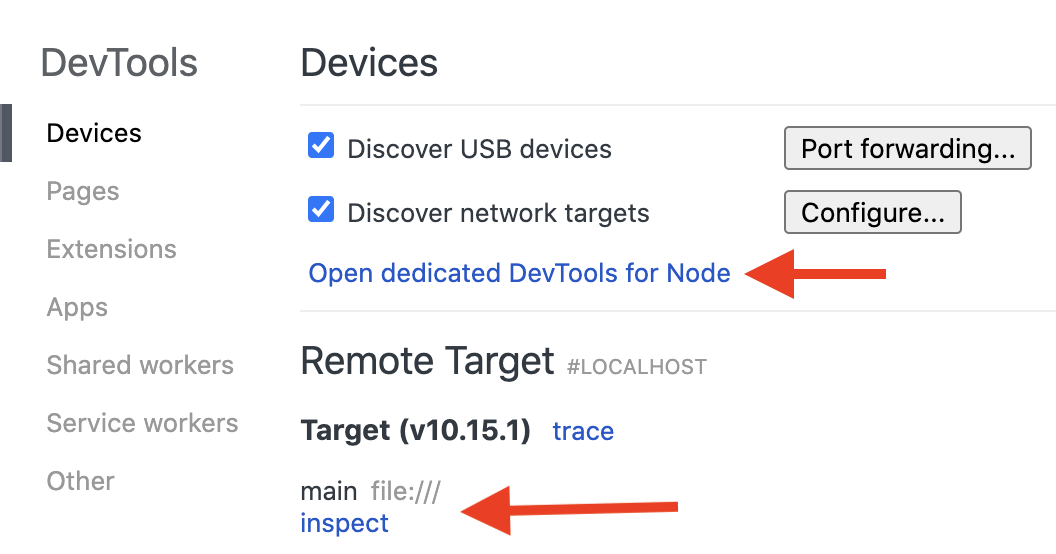 Accessing Node.js debugger in Chrome Inspector