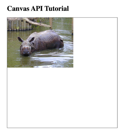 HTML Canvas with picture of Rhino inside it in the top-left corner