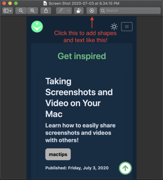 example of editing a screenshot