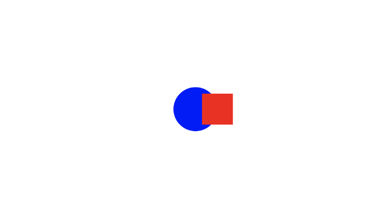 Canvas with a white background and blue circle in the middle. A red square with a radius slightly smaller than the blue circle is placed on top of the blue circle and offset slightly to the right of the middle of the canvas.