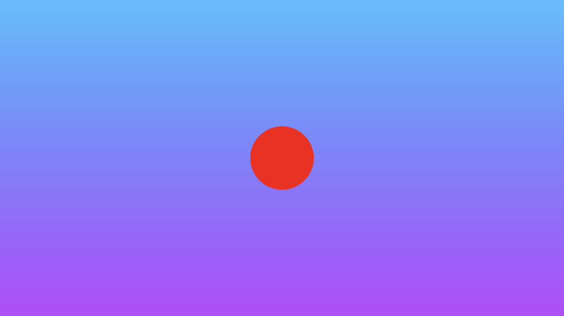 Canvas with a gradient background ranging from shades of purple at the bottom to shades of cyan at the top. A red circle is in the middle of the canvas.