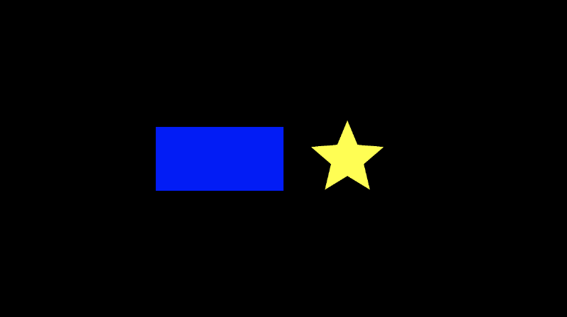 Canvas with a black background. There is a blue rectangle and yellow five-pointed star in the middle of the canvas.