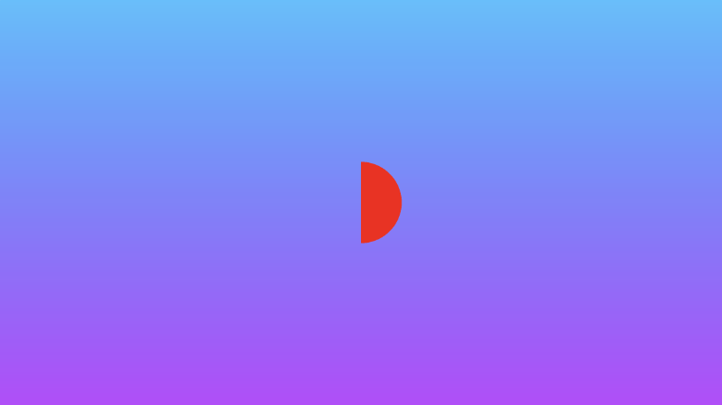 Canvas with a gradient background ranging from shades of purple at the bottom to shades of cyan at the top. The intersection between the red circle and red rectangle are drawn to the middle of the canvas.