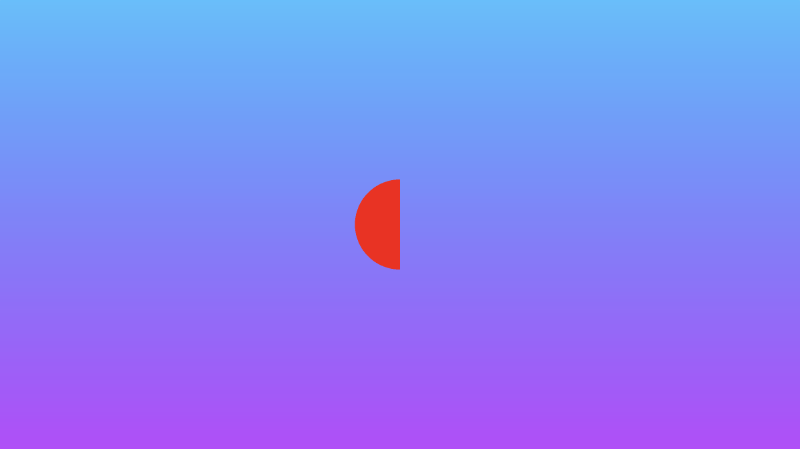 Canvas with a gradient background ranging from shades of purple at the bottom to shades of cyan at the top. The red square is subtracted from the red circle and drawn to the middle of the canvas.