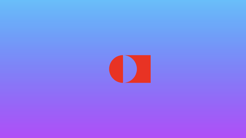 Canvas with a gradient background ranging from shades of purple at the bottom to shades of cyan at the top. The regions where the red circle and red square don't intersect are drawn to the middle of the canvas.