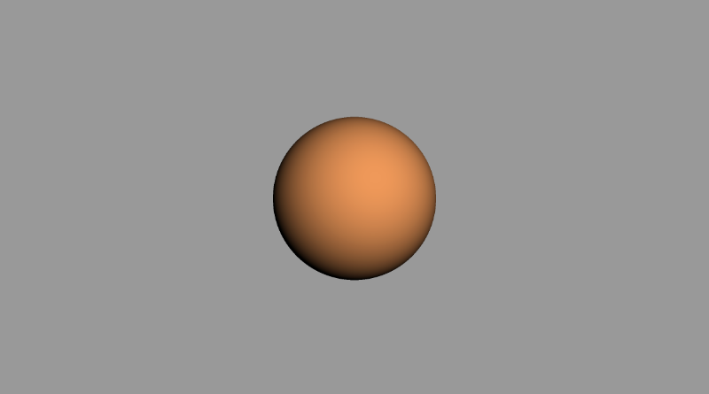 Canvas with a gray background and orange sphere in the center. The sphere is illuminated from the top-right, causing shadows on the bottom-left.