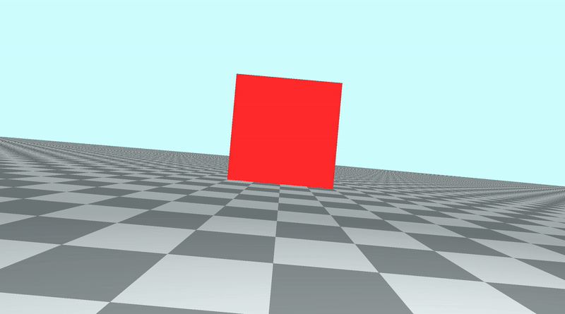 Canvas with a tiled floor on the bottom half of the canvas and light blue sky color in the top half of the canvas. A red cube was placed in the center. The camera is tilted forward and backward like part of a barrel roll maneuver.