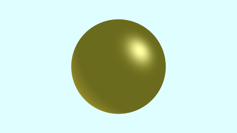 Canvas with a light blue background and a dull yellow sphere in the center. The light is hitting the top-right of the sphere, causing it to appear brighter in that spot.