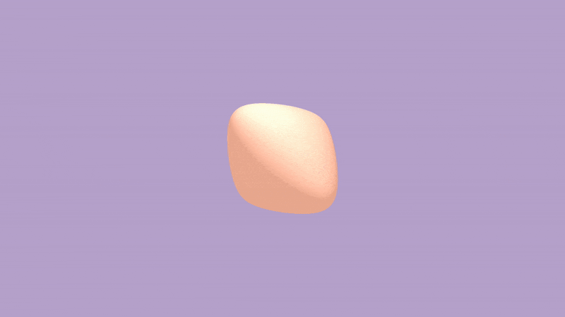 Shadertoy canvas with a bright purple background. A white sphere with a tint of orange is deformed along various directions and drawn to the center of the canvas.