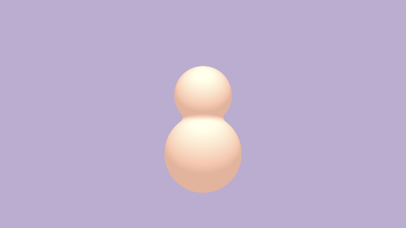 Shadertoy canvas with a bright purple background. Two white spheres with a tint of orange are drawn to the center of the canvas. They are stacked vertically, resembling a snowman. The edges are smoothed out around the edges.
