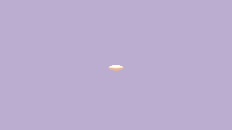 Shadertoy canvas with a bright purple background. An intersection between the two spheres results in a white disc with an orange tint being drawn to the canvas. The edges are smoothed out around the edges.