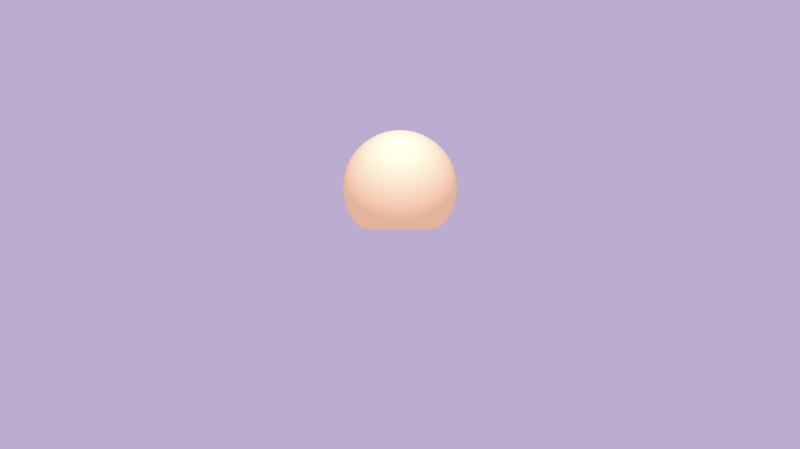 Shadertoy canvas with a bright purple background. The result of the bottom sphere being subtracted from the top sphere is drawn to the canvas. It is colored white with an orange tint. The bottom of the sphere is a bit smoothed out.