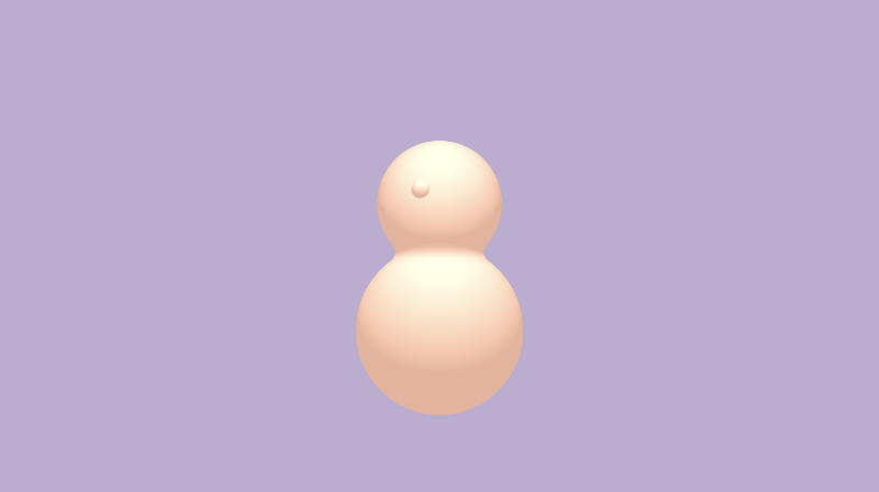 Shadertoy canvas with a bright purple background. A snowman with a tint of orange is drawn in the center of the canvas. A small sphere is drawn for its left eye.