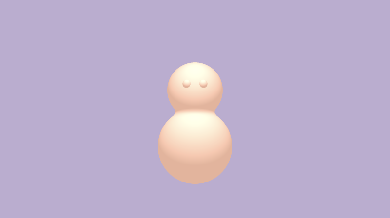 Shadertoy canvas with a bright purple background. A snowman with a tint of orange is drawn in the center of the canvas. Two small spheres are drawn for its eyes.