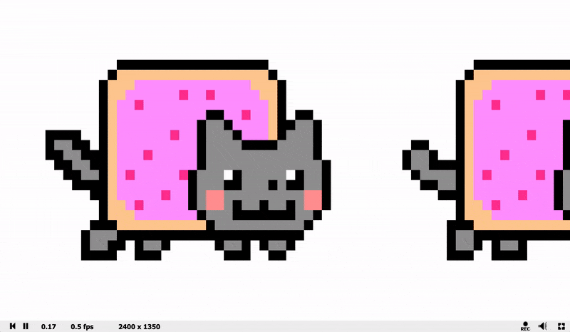Animation of Nyan Cats moving to the right indefinitely. The background behind the Nyan Cats is white.