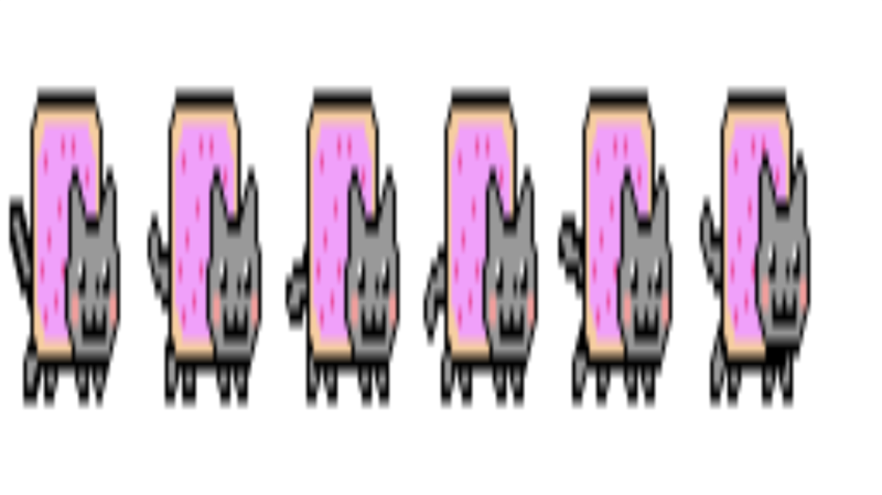 Six Nyan Cats that appear squished and blurry around the edges.
