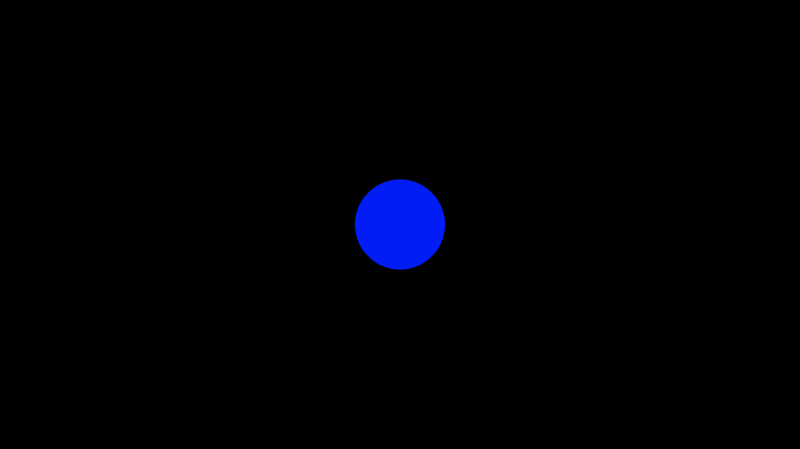 Canvas with a black background and small blue circle in the center.