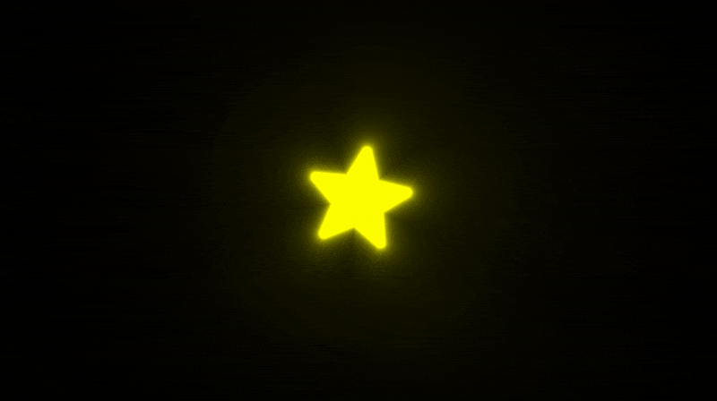 Rotating glowing yellow star with black background.