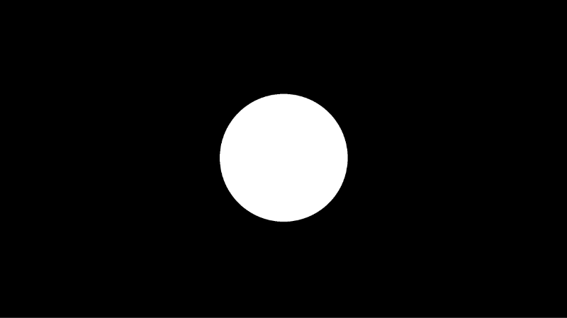 White circle with black background.