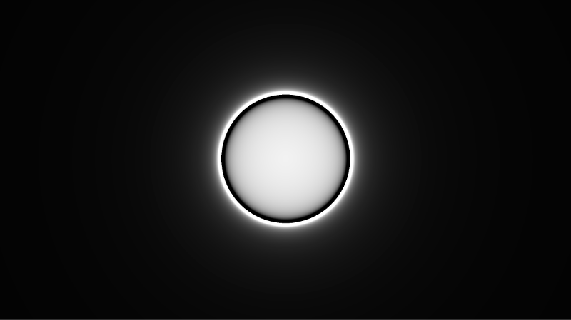 Glowing white circle with strange dark ring-like artifacts.